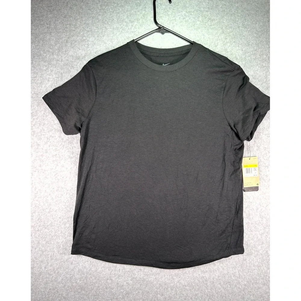 Nike Shirt Top Womens S Black Dri-Fit Stretch Swoosh Logo Short Sleeve Crew Neck